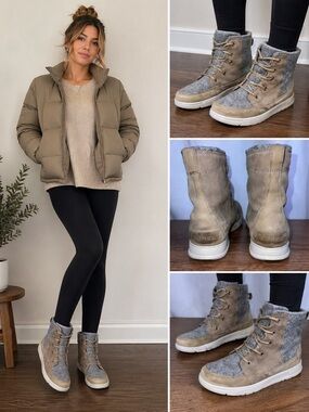 Sorel Explorer II Joan Boots Womens 8 Taupe Suede Lace Up Cozy Winter